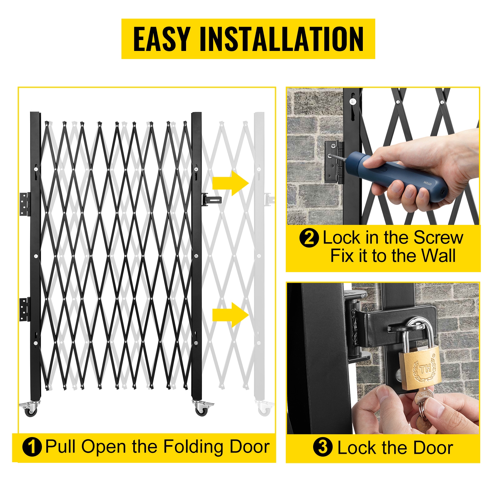 Folding Security Gate - Flexible Steel Scissor Door For Entryway_voghion.com